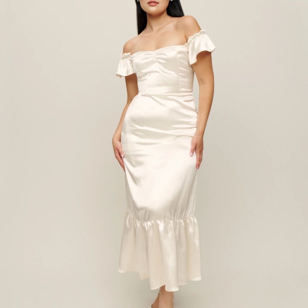 Reformation Cream Off-Shoulder Dress